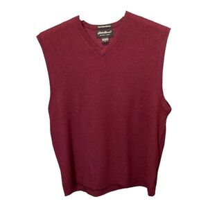 Eddie Bauer Mens Italian Merino Wool ribbed v-neck vest size L